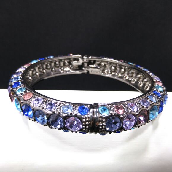 Vintage 1990s Rainbow Rhinestone Bracelet Hinged Magnetic Clasp 7.75" Statement - Picture 5 of 9